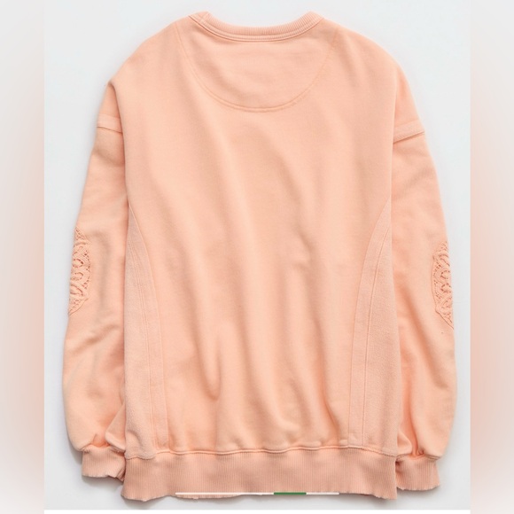Aerie NWT Keep it Light Crochet Sweatshirt, Beach Peach Color, Best Seller! - Picture 4 of 9
